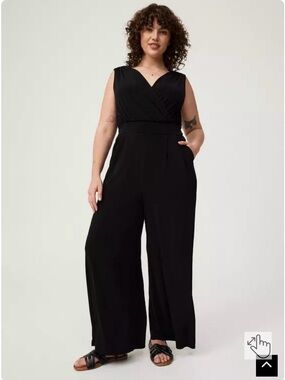 torrid Black Studio Knit Surplice Tie Back Jumpsuit sz 3 slinky pockets stretch